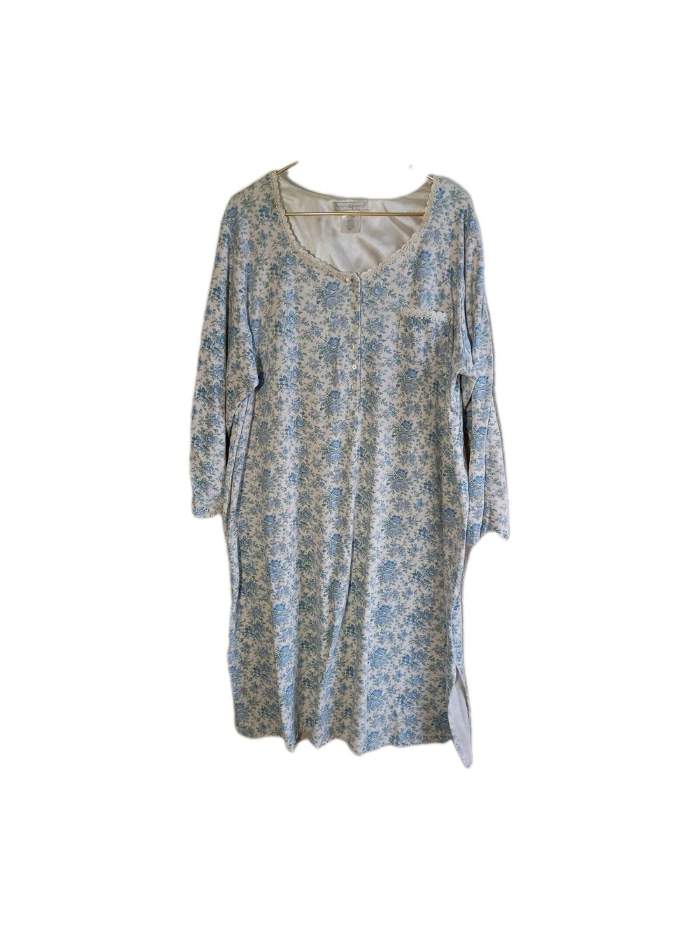 Earth Angels Cotton Blend Flannel Nightgown Ruffle Hem Size XL Blue Floral